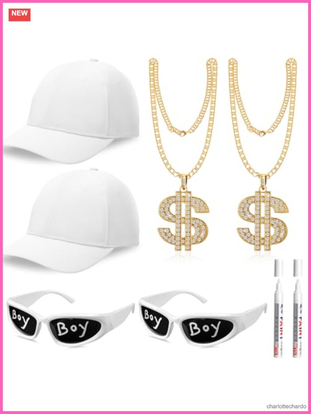 Hip Hop Costume Kit 8-Piece Set Cotton Caps Sunglasses Necklaces